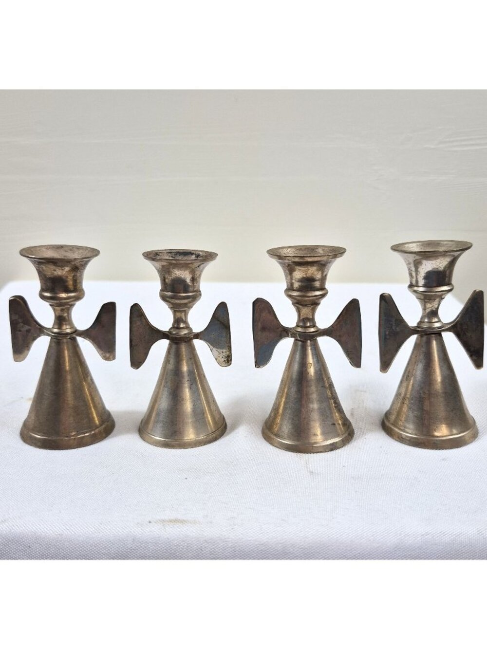 Vintage EPNS Silver Plate Angel Candle Holders MCM Made in India Set of 4